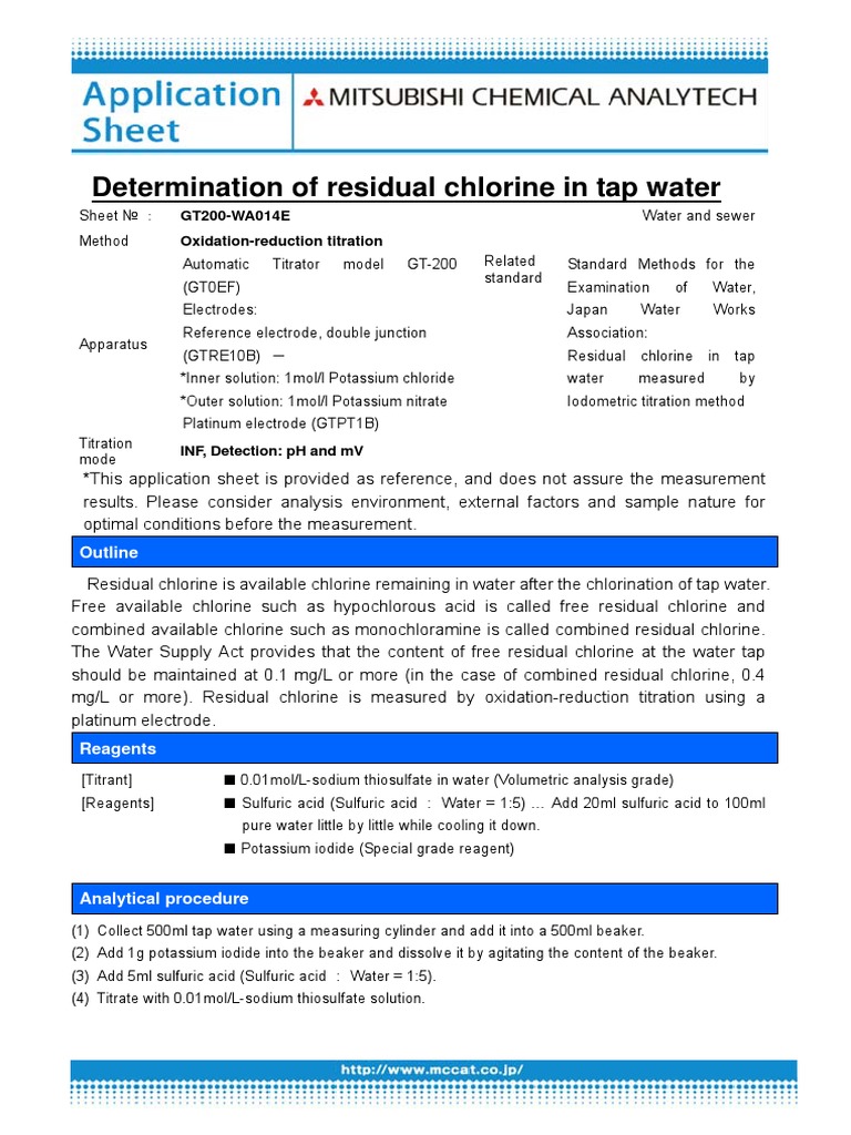 Determination of Residual Chlorine in Tap Water GT200WA014E OxidationReduction Titration