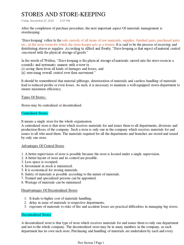 Stores and StoreKeeping PDF Inventory Business