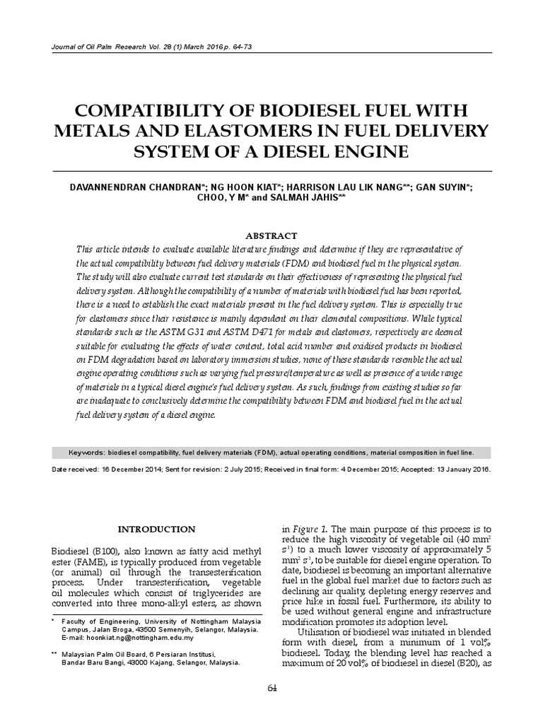 Compatibility of Biodiesel Fuel With Met | PDF | Biodiesel | Diesel Fuel