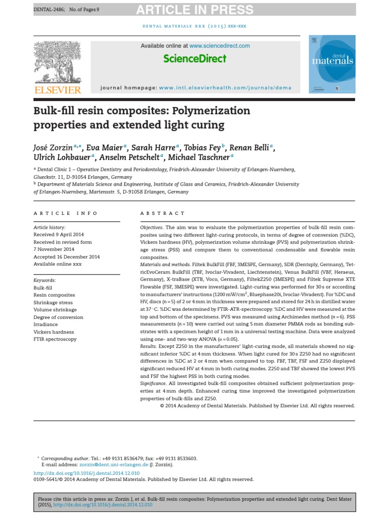 Bulk Fill Resin Composites Polymerization Properties and Extended Light ...