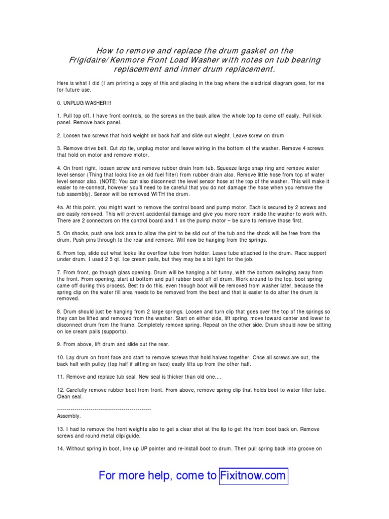 FrigidaIre Front Load Washer Rear Bearing Replacement PDF Washing