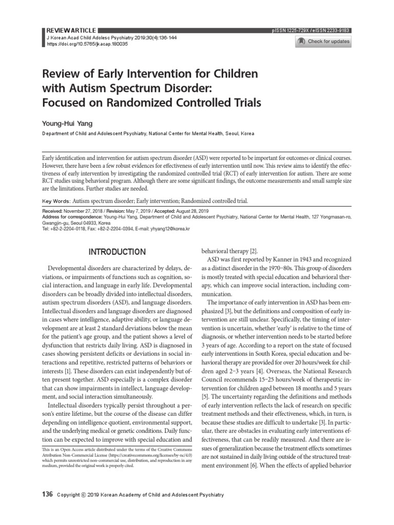 Review of Early Intervention For Children With Autism Spectrum Disorder ...