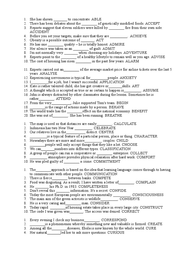Vocabulary Fill-in-the-Blank Exercises | PDF | Anxiety