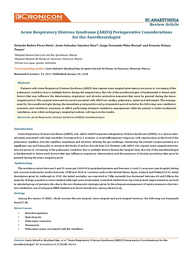 Acute Respiratory Distress Syndrome (ARDS) Perioperative Considerations