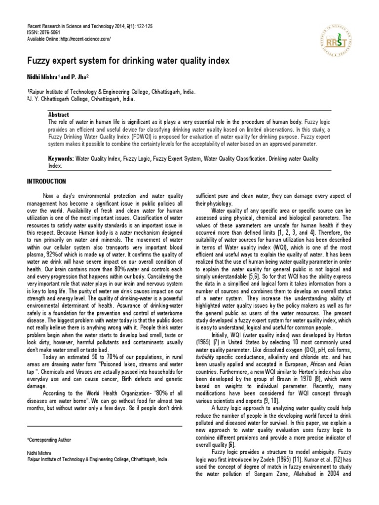 Fuzzy Expert System For Drinking Water Quality Index | PDF | Water ...