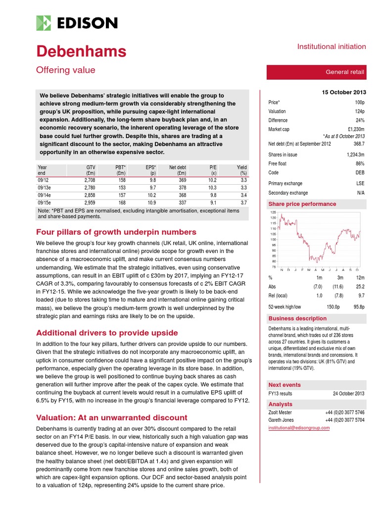 Debenhams: Offering Value | PDF | Valuation (Finance) | Pricing