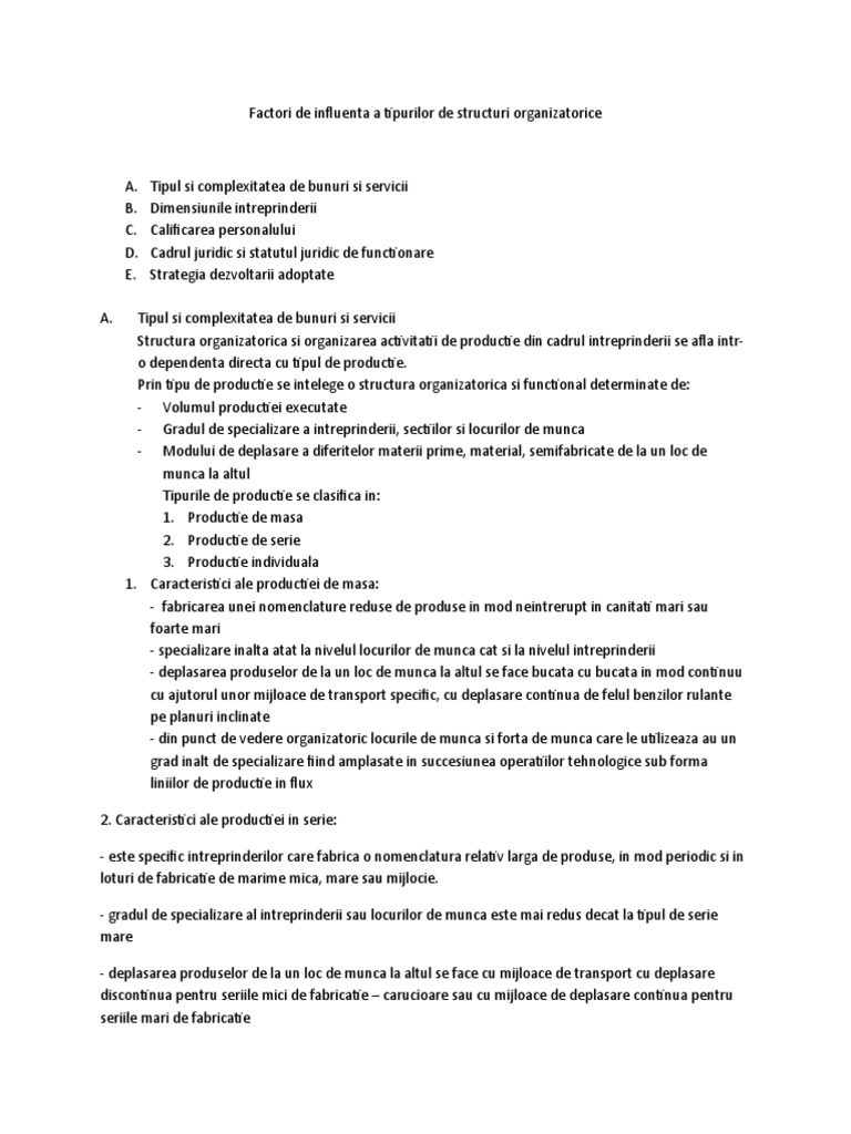 Factori de Influenta A Tipurilor de Structuri Organizatorice | PDF