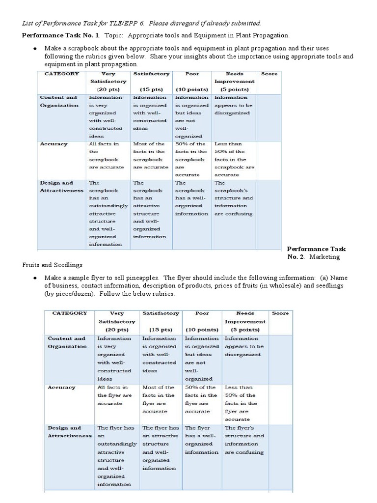 TLE 6 Performance Tasks Overview | PDF