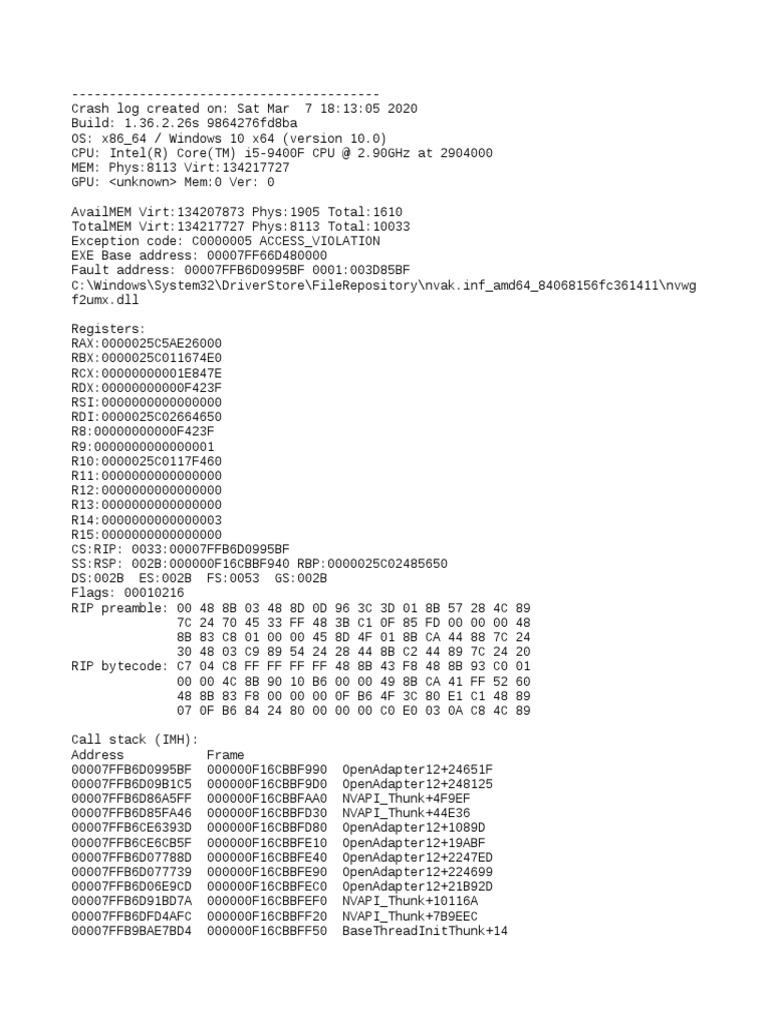 Game Crash | PDF | Computer Science | System Software
