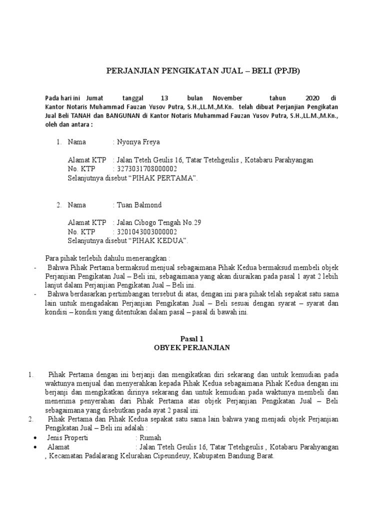 Perjanjian Pengikatan Jual Beli PPJB | PDF