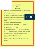 Computer Application Class: X Worksheet