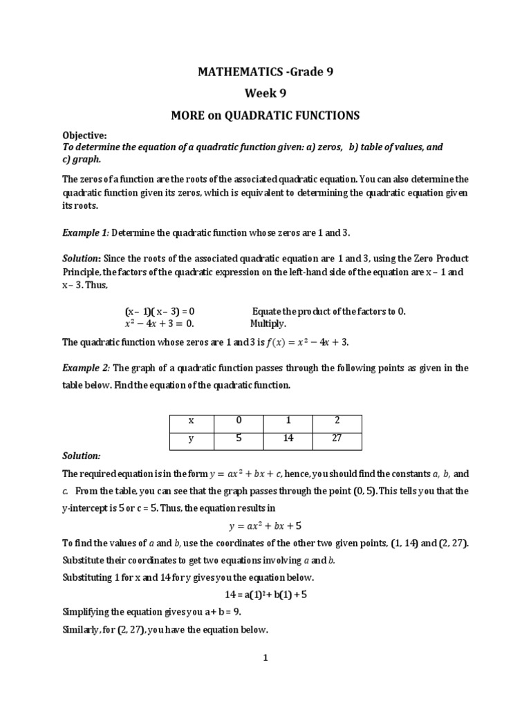 Quadratic Functions and Their Applications | PDF | Quadratic Equation ...