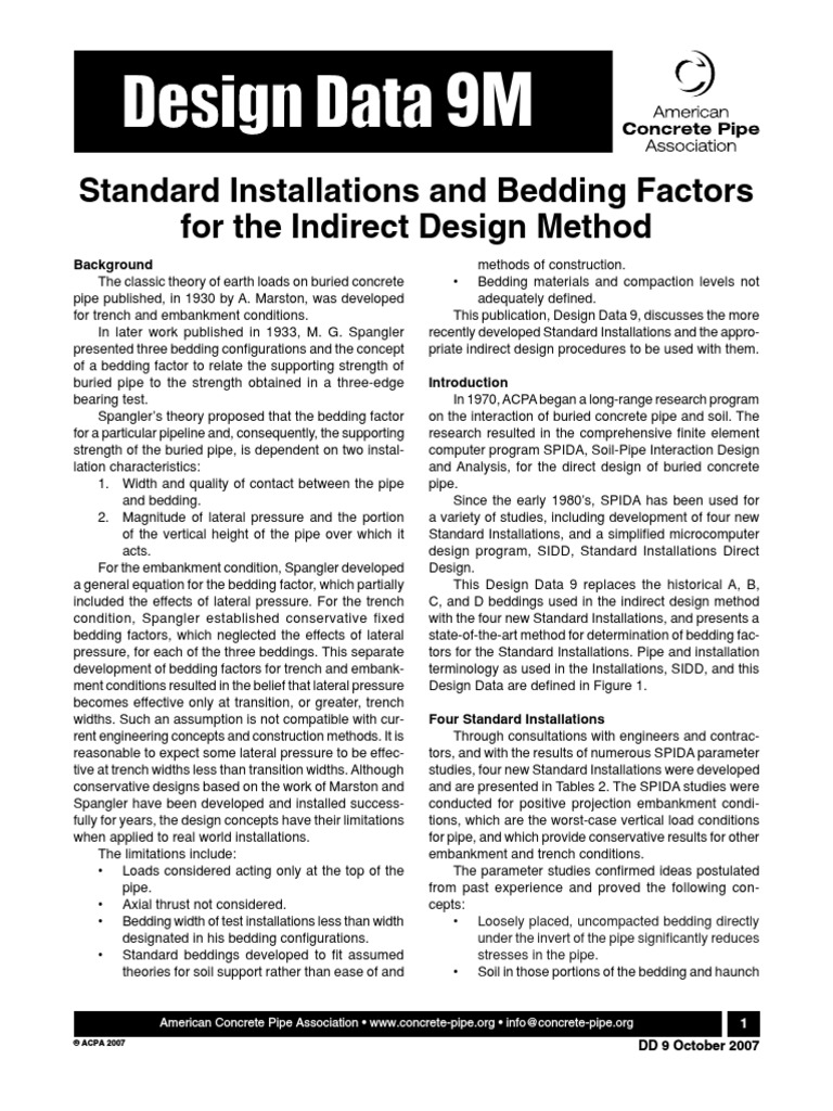 DD09M Standard Installations & Bedding Factors For The Indirect