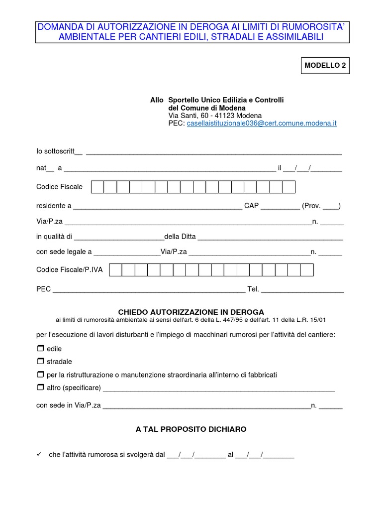 Modello 2 Deroga Cantiere | PDF