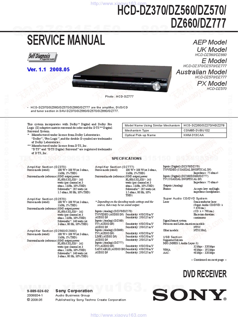 Service Manual: DVD Receiver | PDF | Compact Disc | Dvd