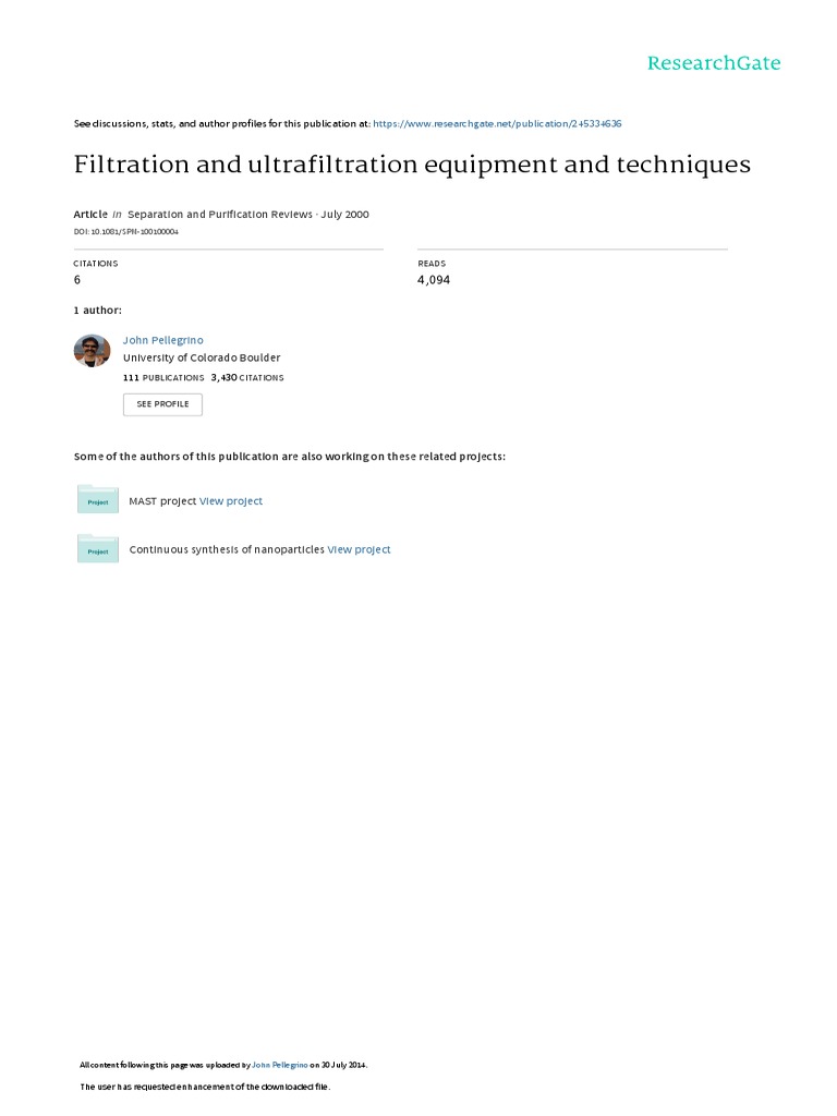 Filtration and Ultrafiltration Techniques | PDF | Membrane | Filtration