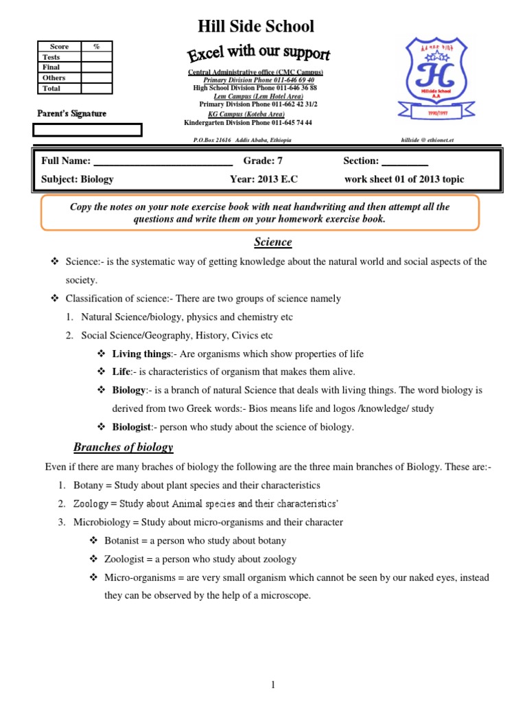 Grade 7 Biology Overview and Exercises | PDF | Natural Sciences | Biology