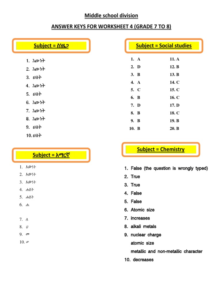 Grade 7 Answer Key Compilation | PDF | Atoms | Chemistry