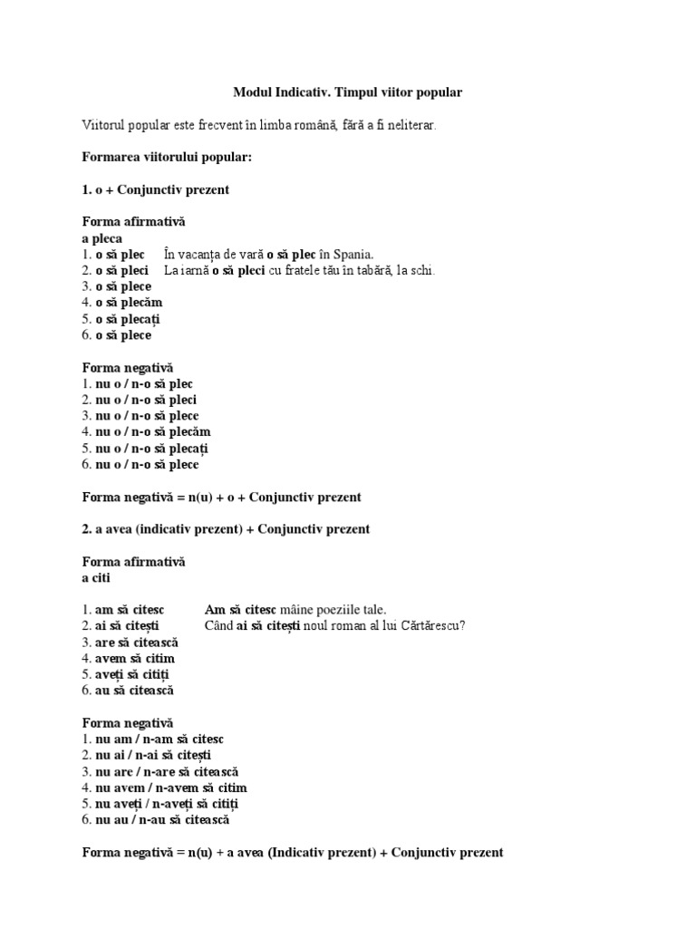 Indicativ Viitor Popular PDF | PDF