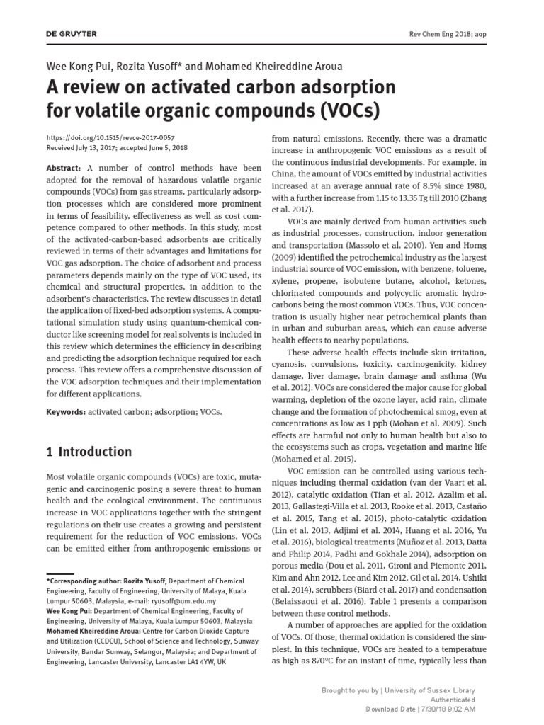Review, Activated Carbon Adsorption | PDF | Adsorption | Volatile ...