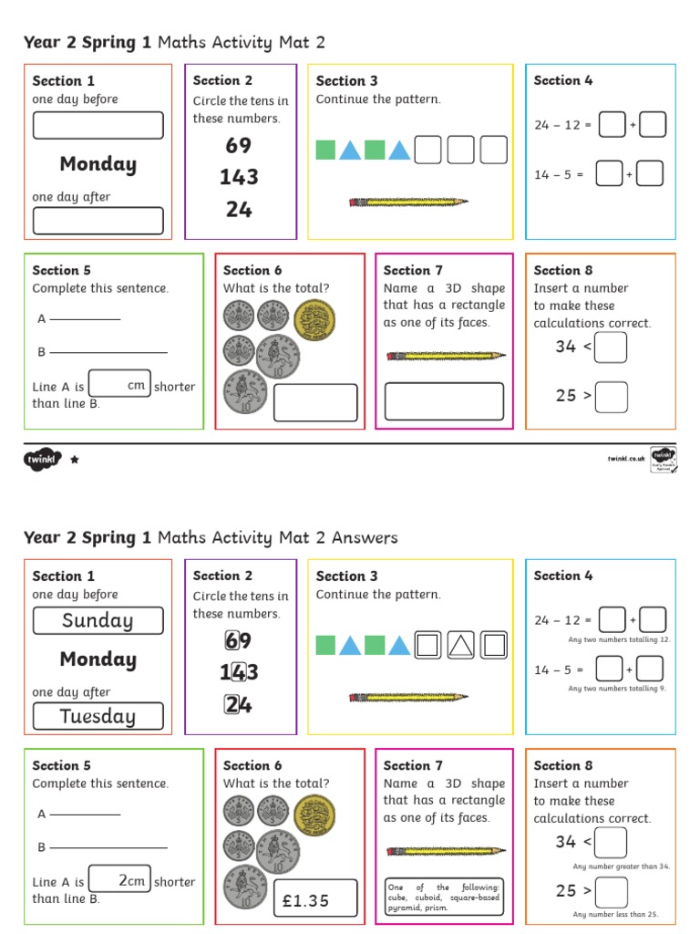 Year 2 Maths Activity Mat Answers | PDF | Euclidean Plane Geometry ...