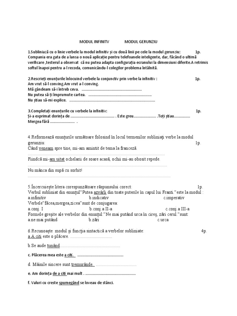 Modul Infinitv Modul Gerunziu | PDF