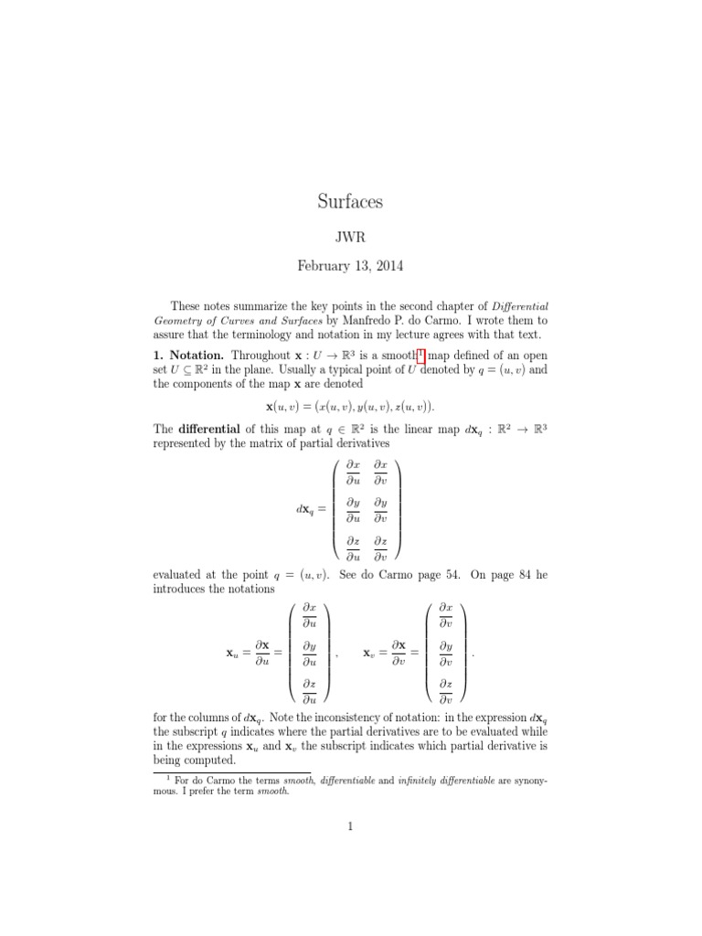 Surfaces Do Carmo PDF PDF Vector Space Function (Mathematics)
