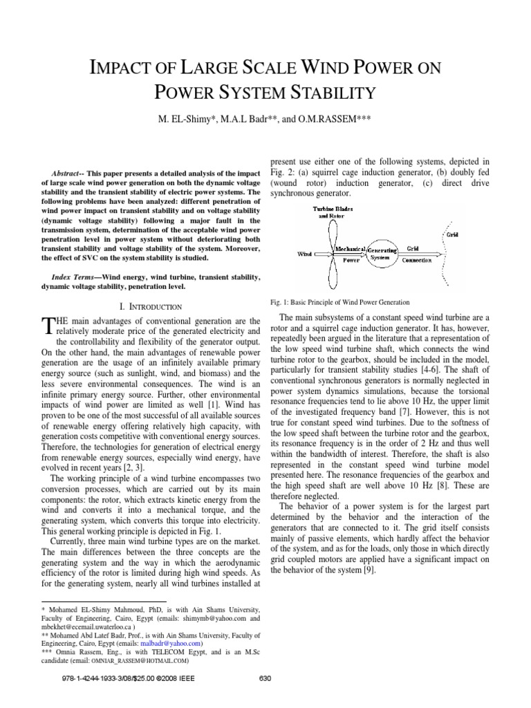 IMPACT OF LARGE SCALE WIND POWER ON POWER SYSTEM STABILITY Dr. Eng ...