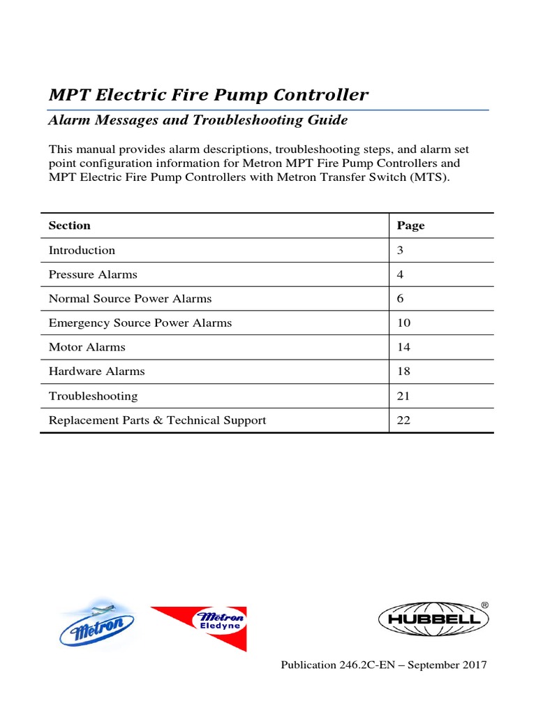 MPT Electric Fire Pump Controller Alarm Messages and Troubleshooting