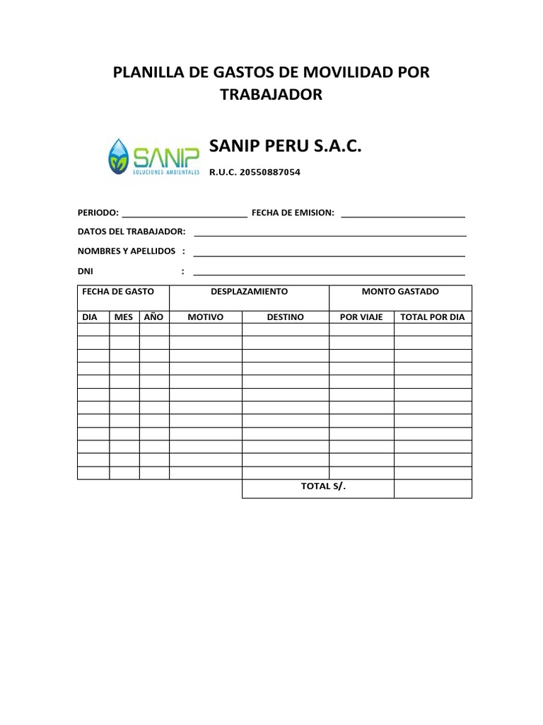 Planilla de Gastos de Movilidad Laboral | PDF | Negocios | Finanzas y ...