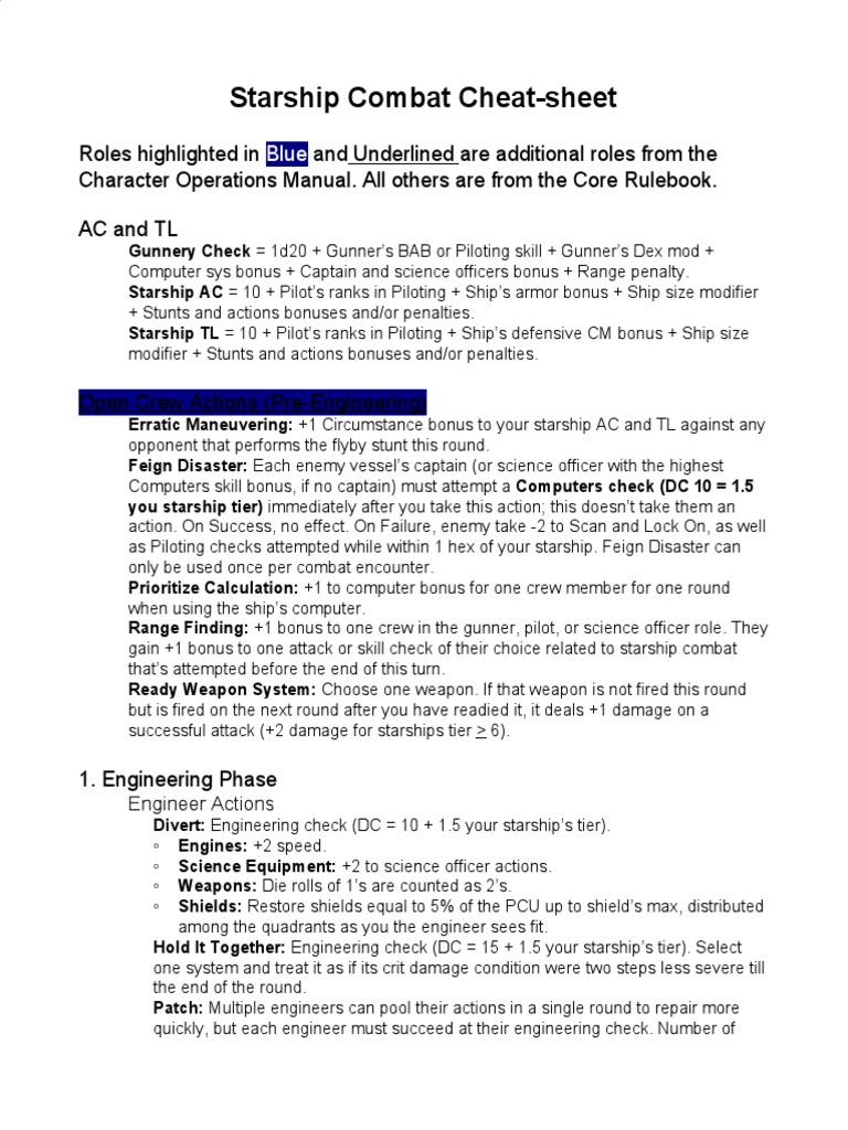 Starship Combat Cheat Sheet | PDF | Naval Artillery | Artillery