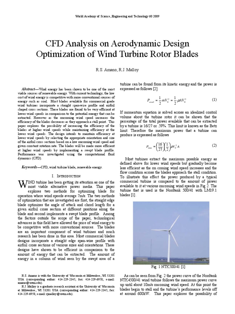 CFD Analysis On Aerodynamic Design Optimization of Wind Turbine Rotor ...