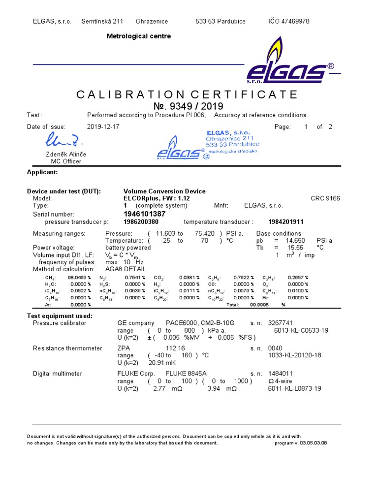 Calibration Certificate: Metrological Centre | PDF | Calibration | Quantity