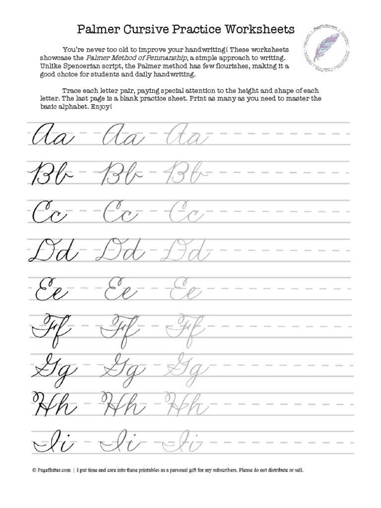 Palmer Cursive Practice Worksheets | PDF
