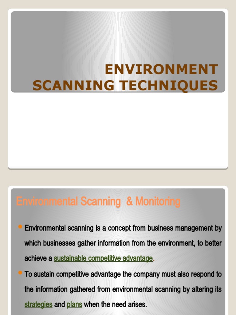 Environmental Scanning Techniques Guide | PDF | Swot Analysis ...