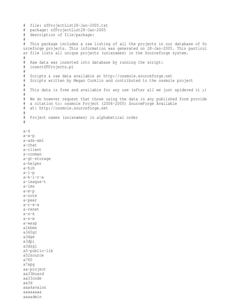sfProjectNames28 Jan 2005 | PDF