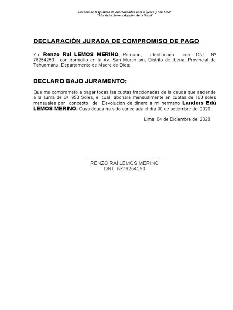 Declaracion Jurada de Pago | PDF
