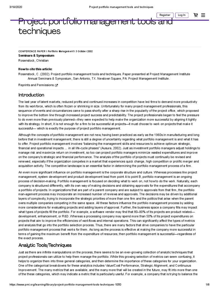 Project Portfolio Management Tools and Techniques PDF PDF