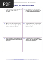 Speed, Time, and Distance Worksheet: Name: - Date