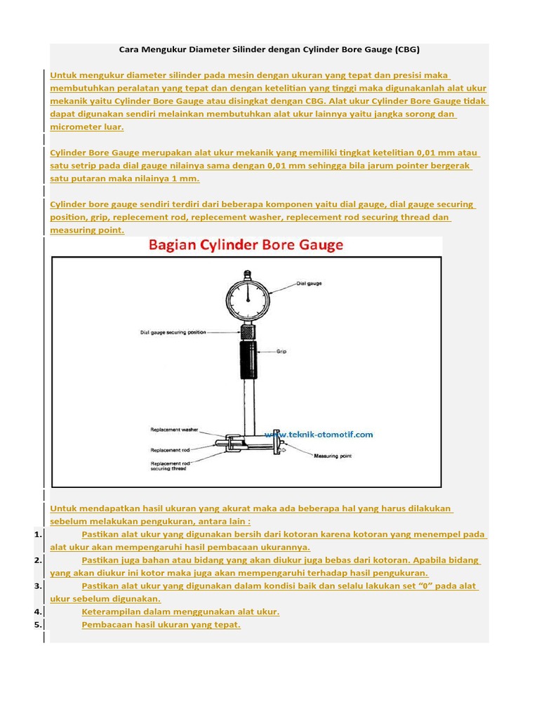 Cara Mengukur Diameter Silinder Dengan Cylinder Bore Gauge PDF