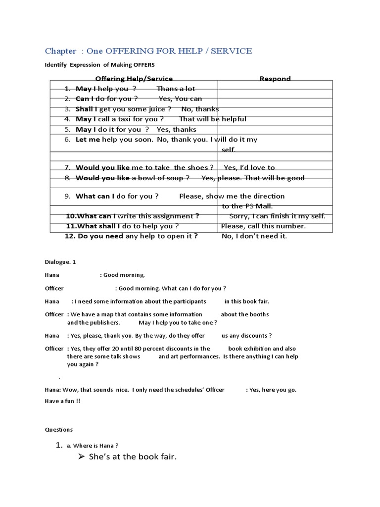 Expressions of Offering Help | PDF