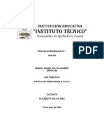 Actividad #1 de Inglés Miguel Angel Palta Grado 8A