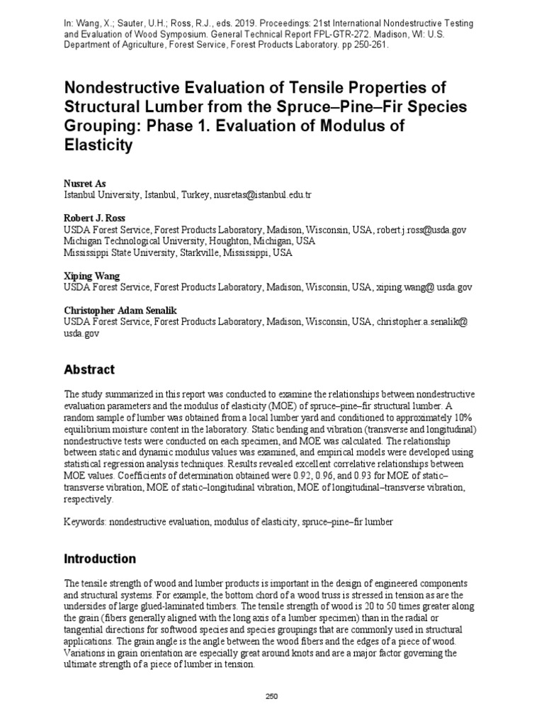Nondestructive Evaluation of Tensile Properties of Structural Lumber