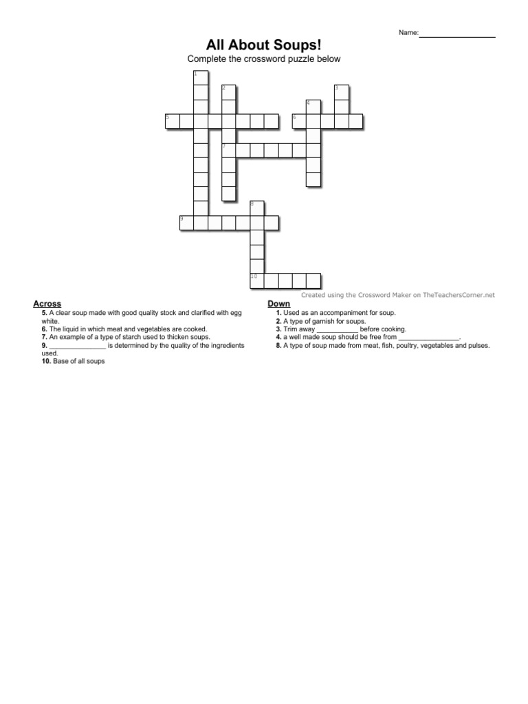 All About Soups Crossword Puzzle PDF