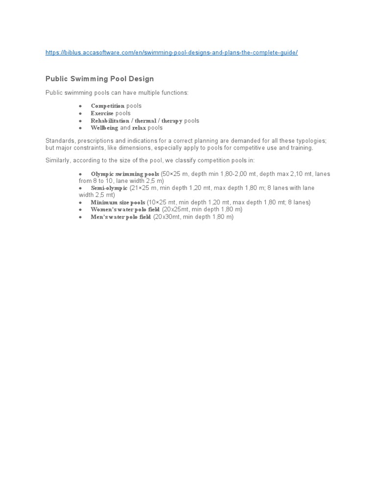 Swimming Pool Design | PDF
