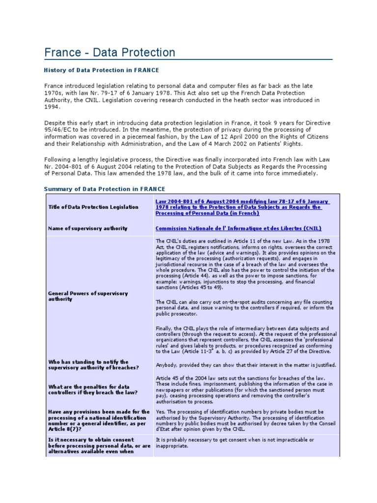 History of Data Protection in FRANCE | PDF | Information Privacy | Decree
