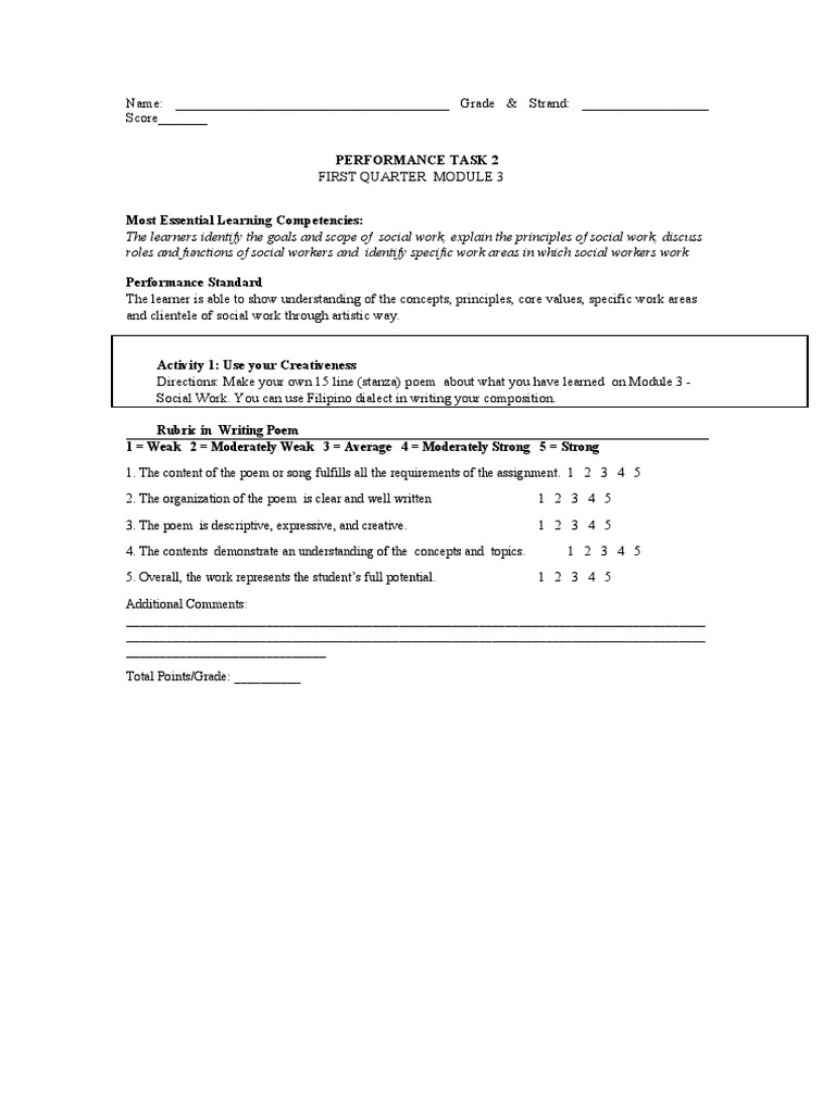 Social Work Performance Task Module 3 | PDF | Career & Growth | Foreign ...