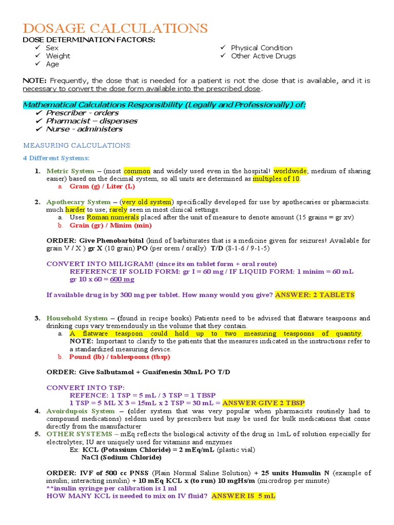 Dosage Calculation Methods in Pharmacy | PDF | Grain (Unit) | Dose ...