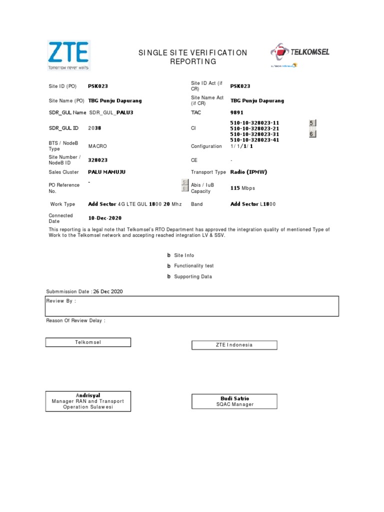 Telkomsel Site Verification Report | PDF | Radio Technology | Radio ...