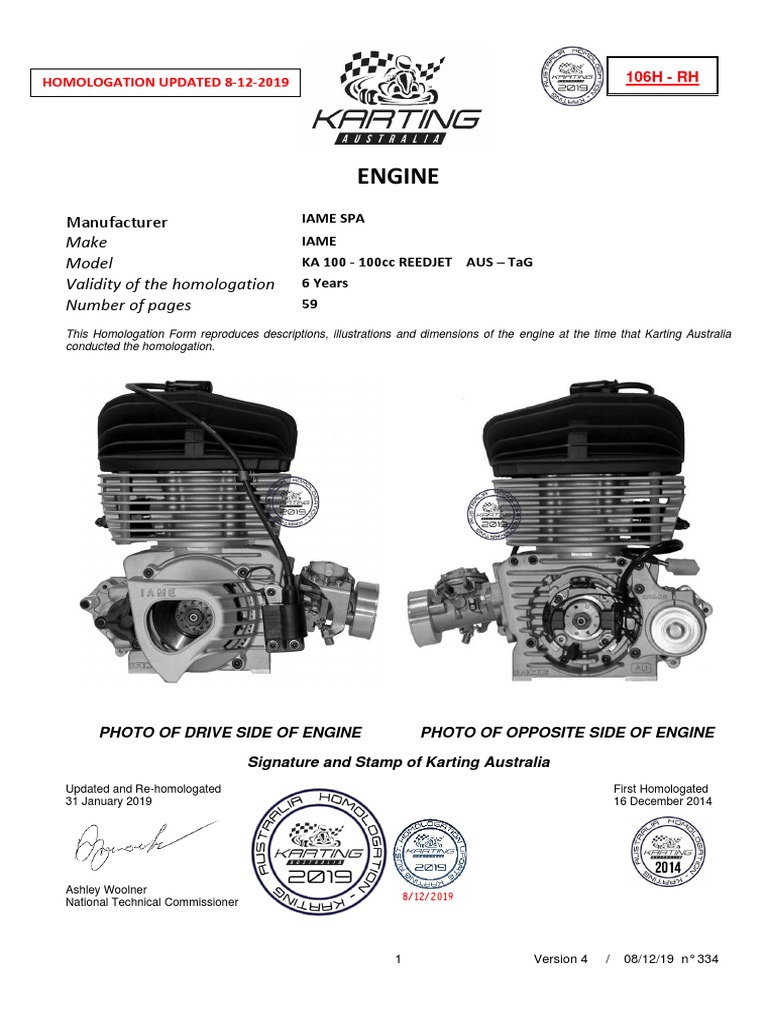 IAME KA 100 Homologation Details | PDF | Carburetor | Piston